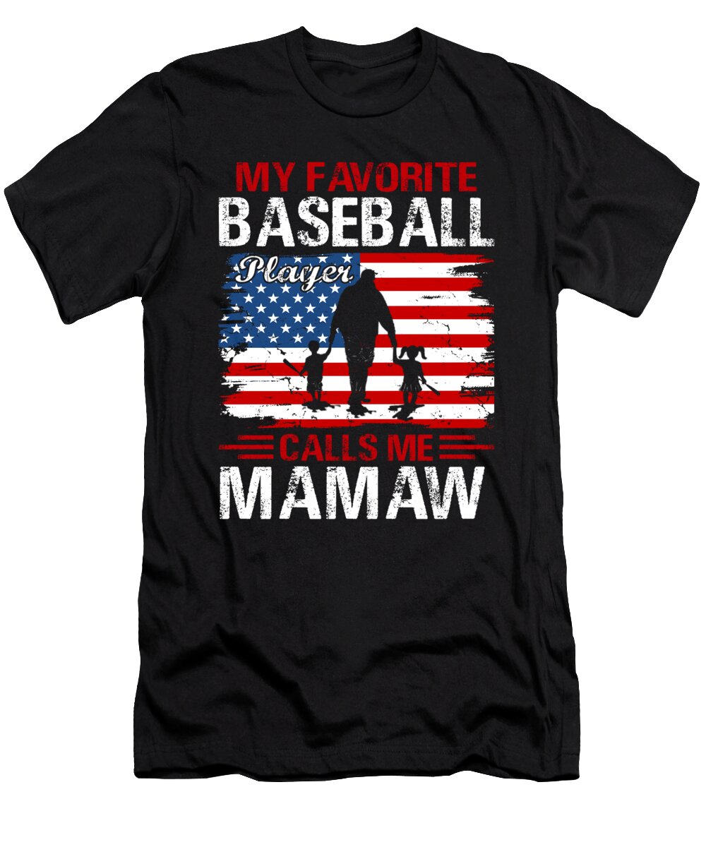 3 My Favorite Baseball Player Calls Me Mamaw Baseball USA Flag Dhbubble T-Shirt