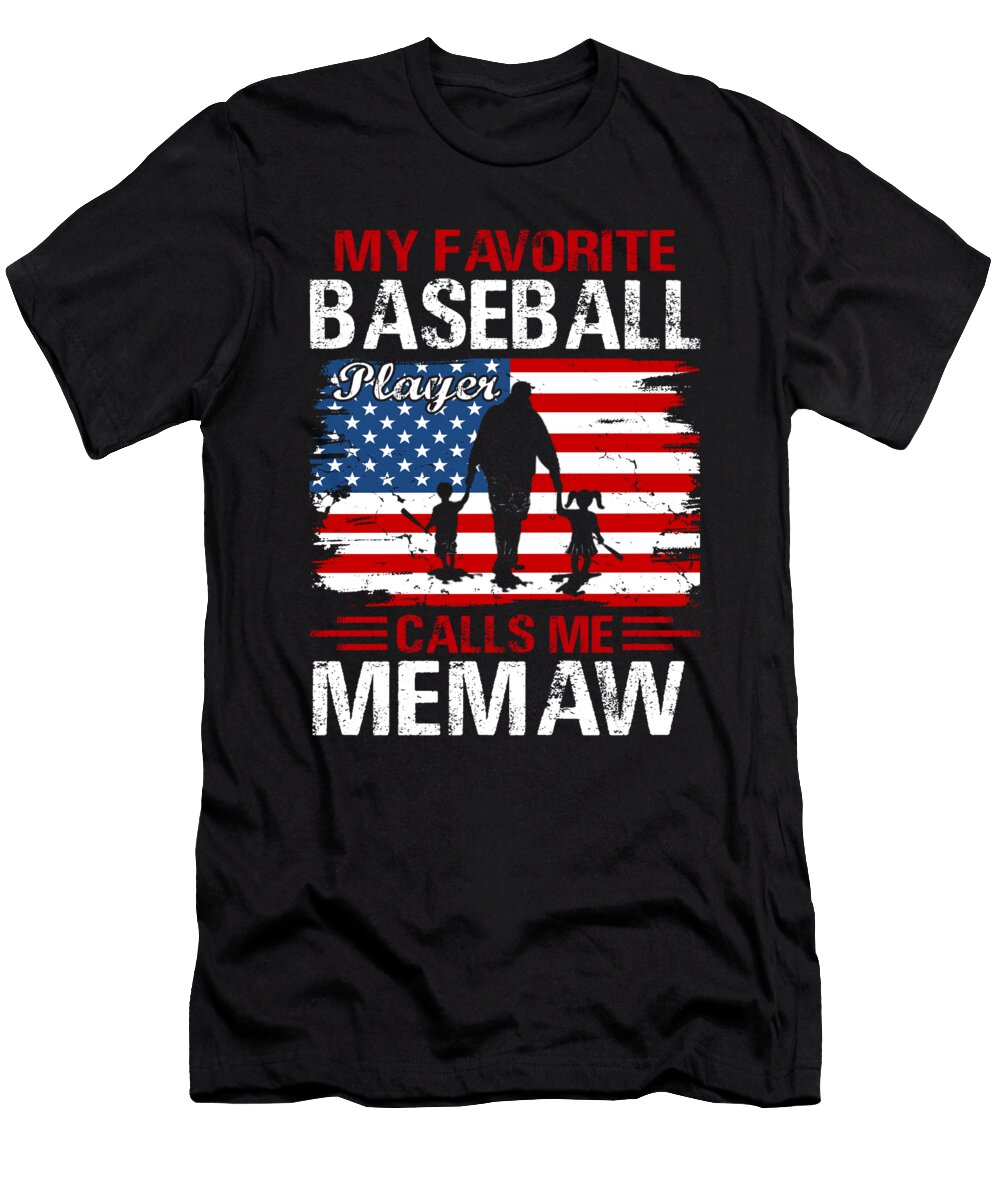 3 My Favorite Baseball Player Calls Me Memaw Baseball USA Flag Dhbubble T-Shirt