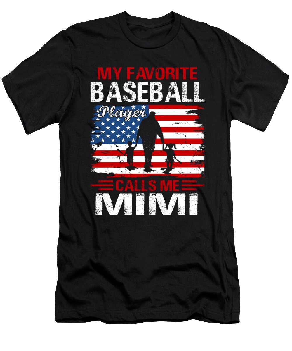 3 My Favorite Baseball Player Calls Me Mimi Baseball USA Flag Dhbubble T-Shirt