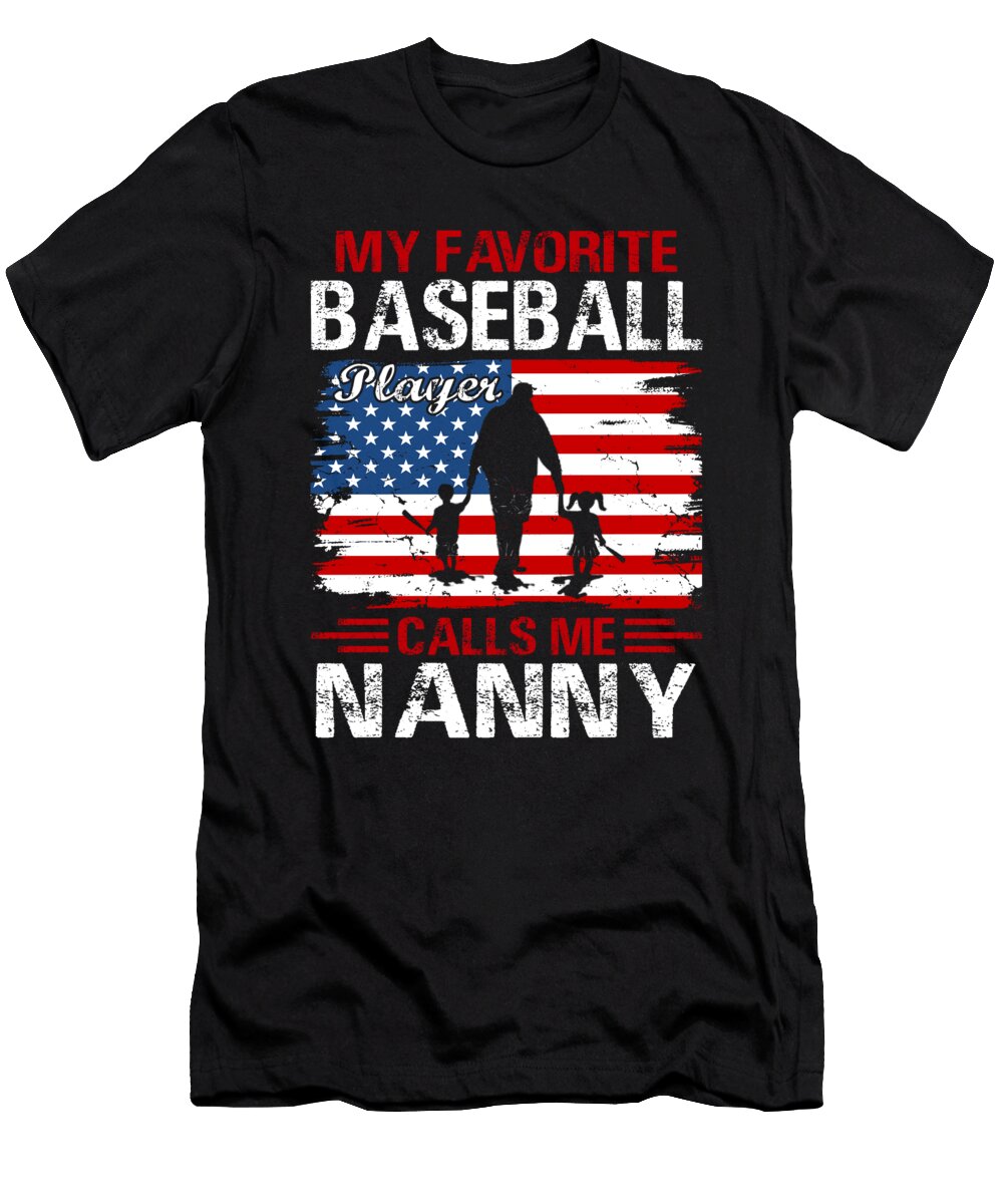 3 My Favorite Baseball Player Calls Me Nanny Baseball USA Flag Dhbubble T-Shirt