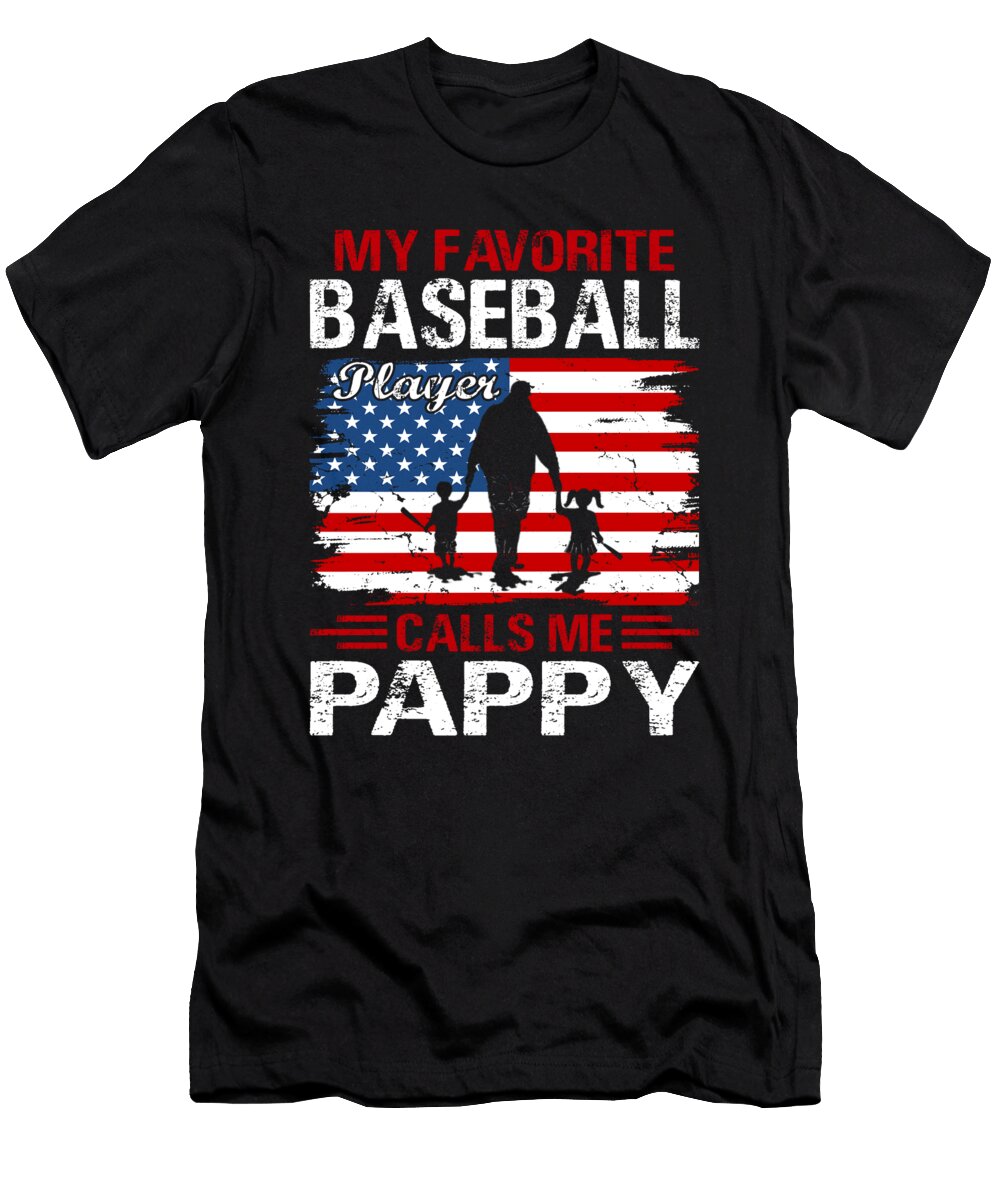 3 My Favorite Baseball Player Calls Me Pappy Baseball USA Flag Dhbubble T-Shirt