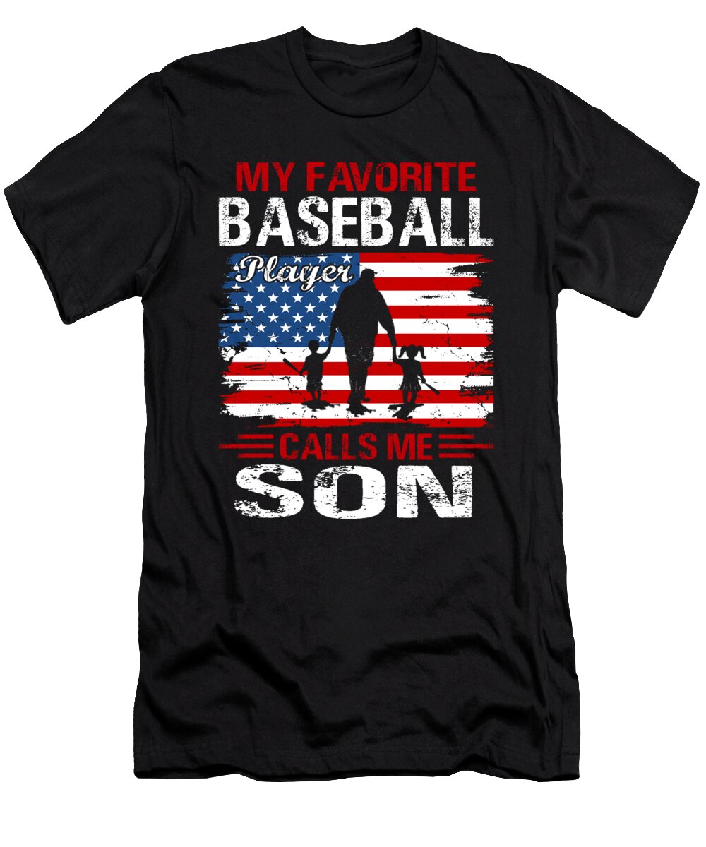 3 My Favorite Baseball Player Calls Me Son Baseball USA Flag Dhbubble T-Shirt