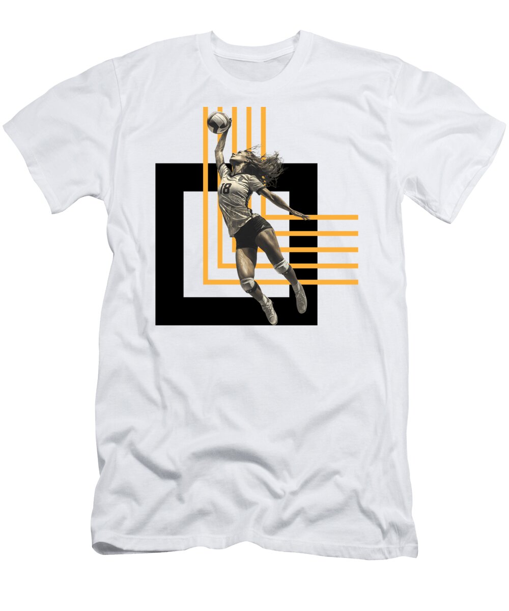 3 Outside Hitter Volleyball Powerful Spiker on Modern Geometric Background Dream Stuff T-Shirt
