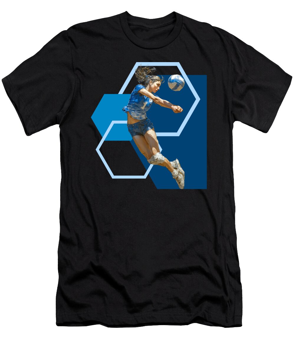 3 Volleyball Player Bump Action Dynamic Bump on Geometric Background Dream Stuff T-Shirt