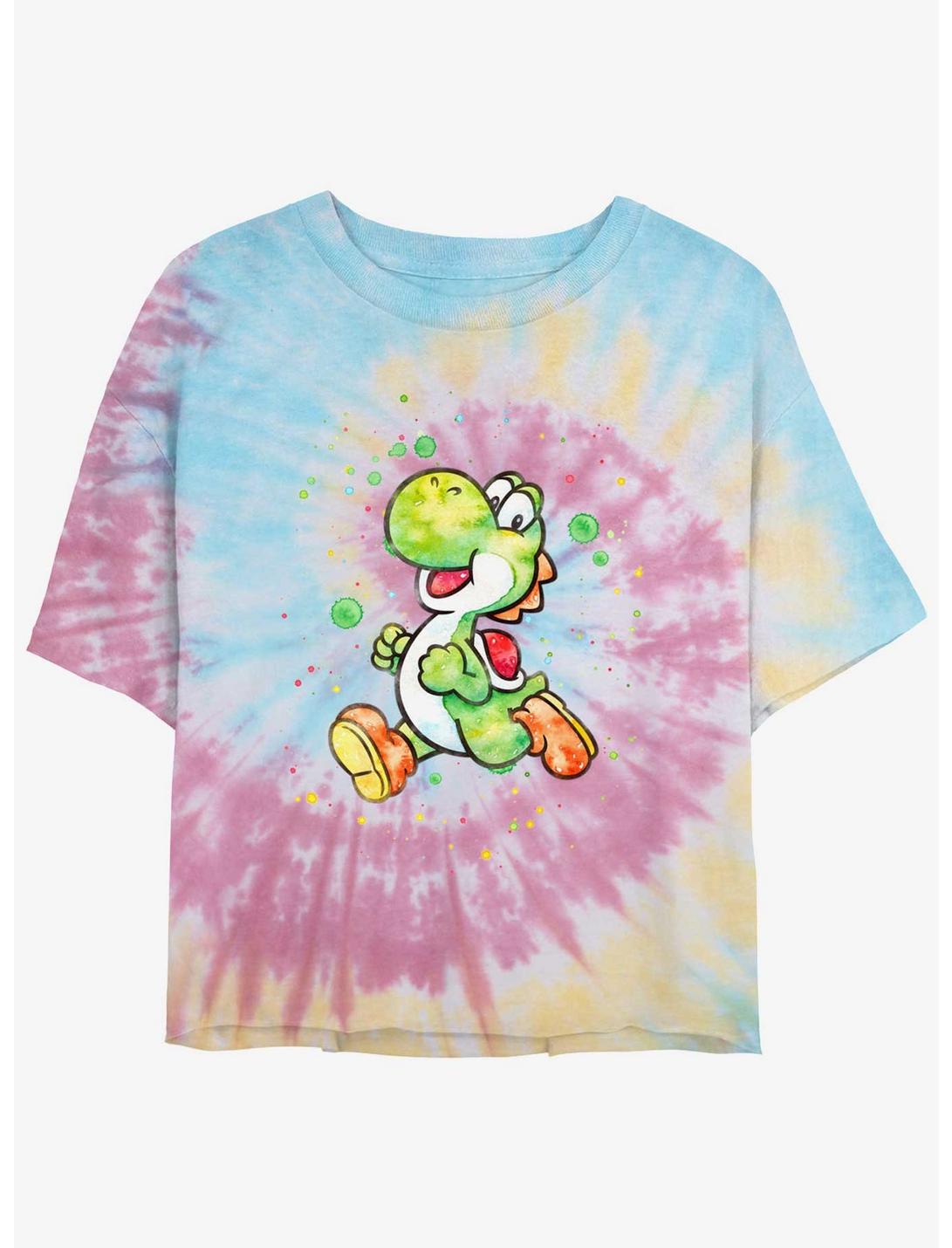 Nintendo Mario Watercolor Yoshi Tie-Dye Girls Crop T-Shirt