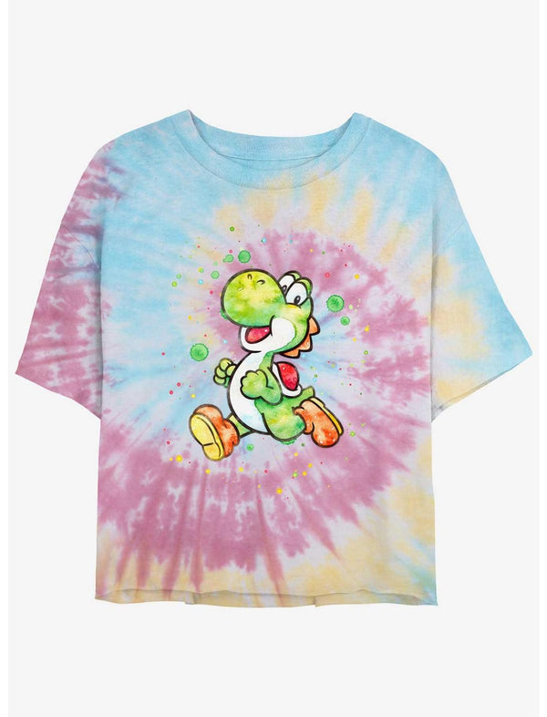 Nintendo Mario Watercolor Yoshi Tie-Dye Girls Crop T-Shirt