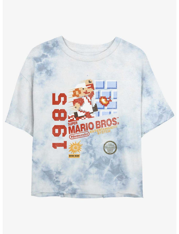 Nintendo Mario 1985 Vintage Bros Tie-Dye Girls Crop T-Shirt