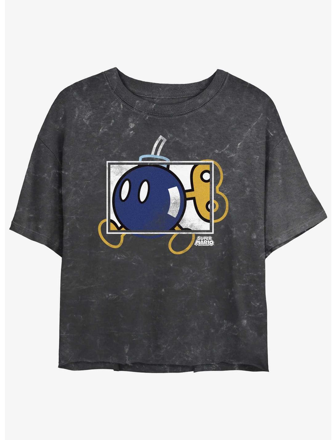 Nintendo Mario Bob-omb Box Mineral Wash Girls Crop T-Shirt