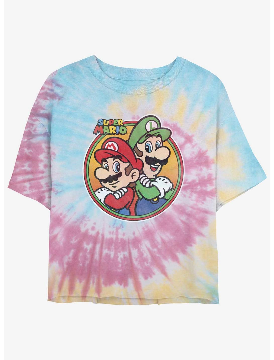 Nintendo Mario Mario and Luigi Badge Tie-Dye Girls Crop T-Shirt
