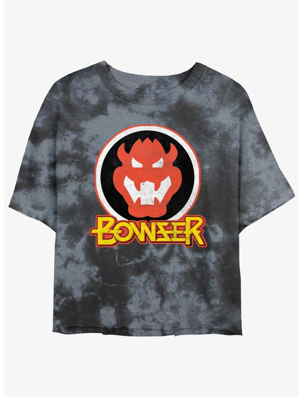 Nintendo Mario Bowser Badge Tie-Dye Girls Crop T-Shirt