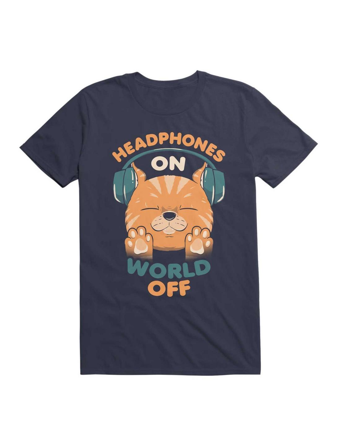 Music Cat Headphones On World Off T-Shirt