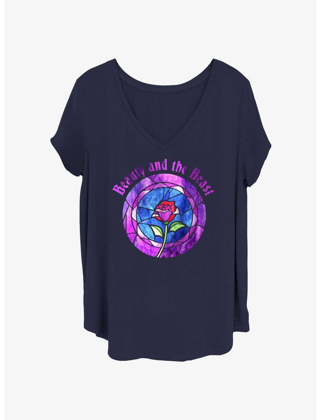 T-shirt fille La Belle et la Bête de Disney, motif rose vitrail, grande taille