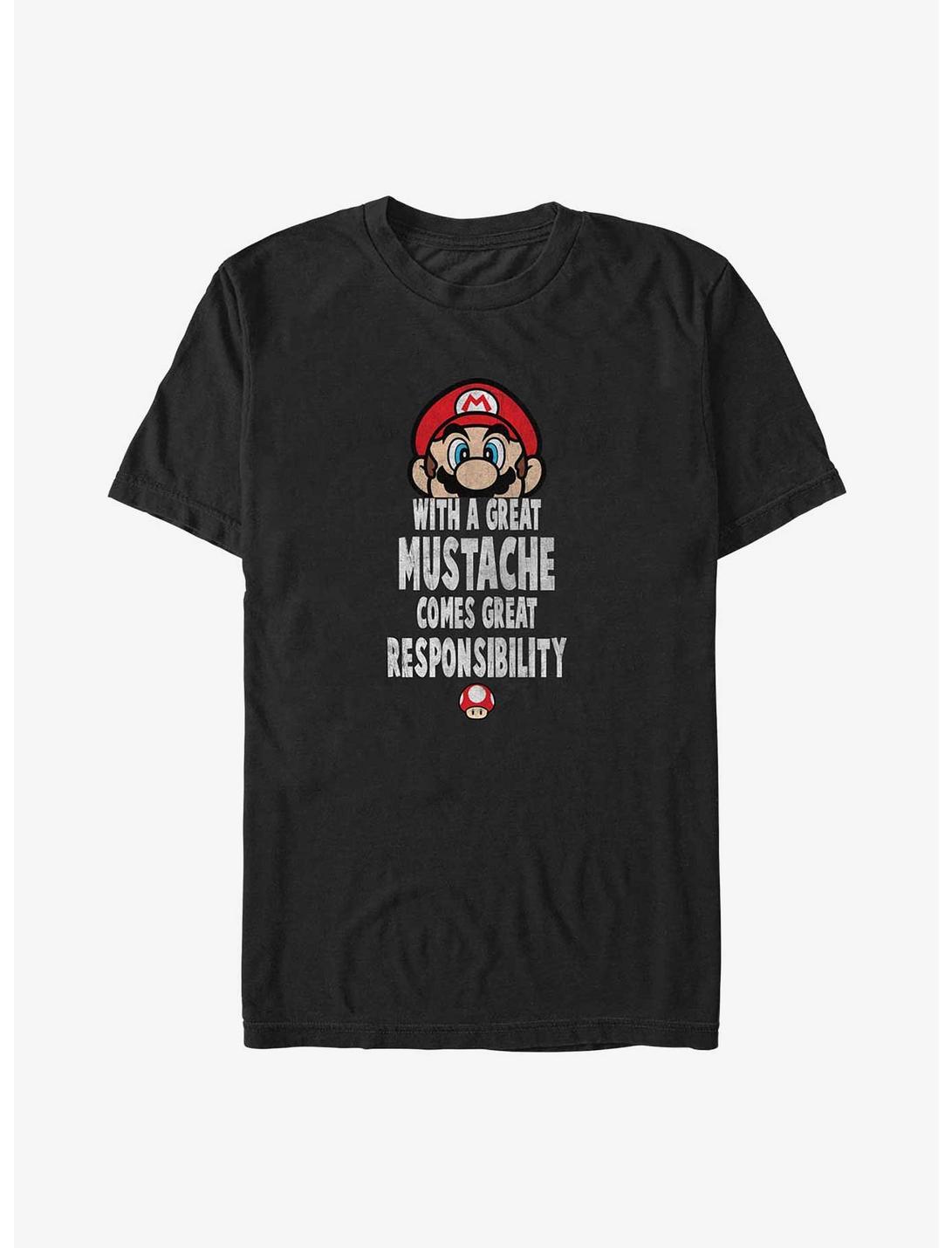 T-shirt grande taille Nintendo « À grande moustache, grandes responsabilités »