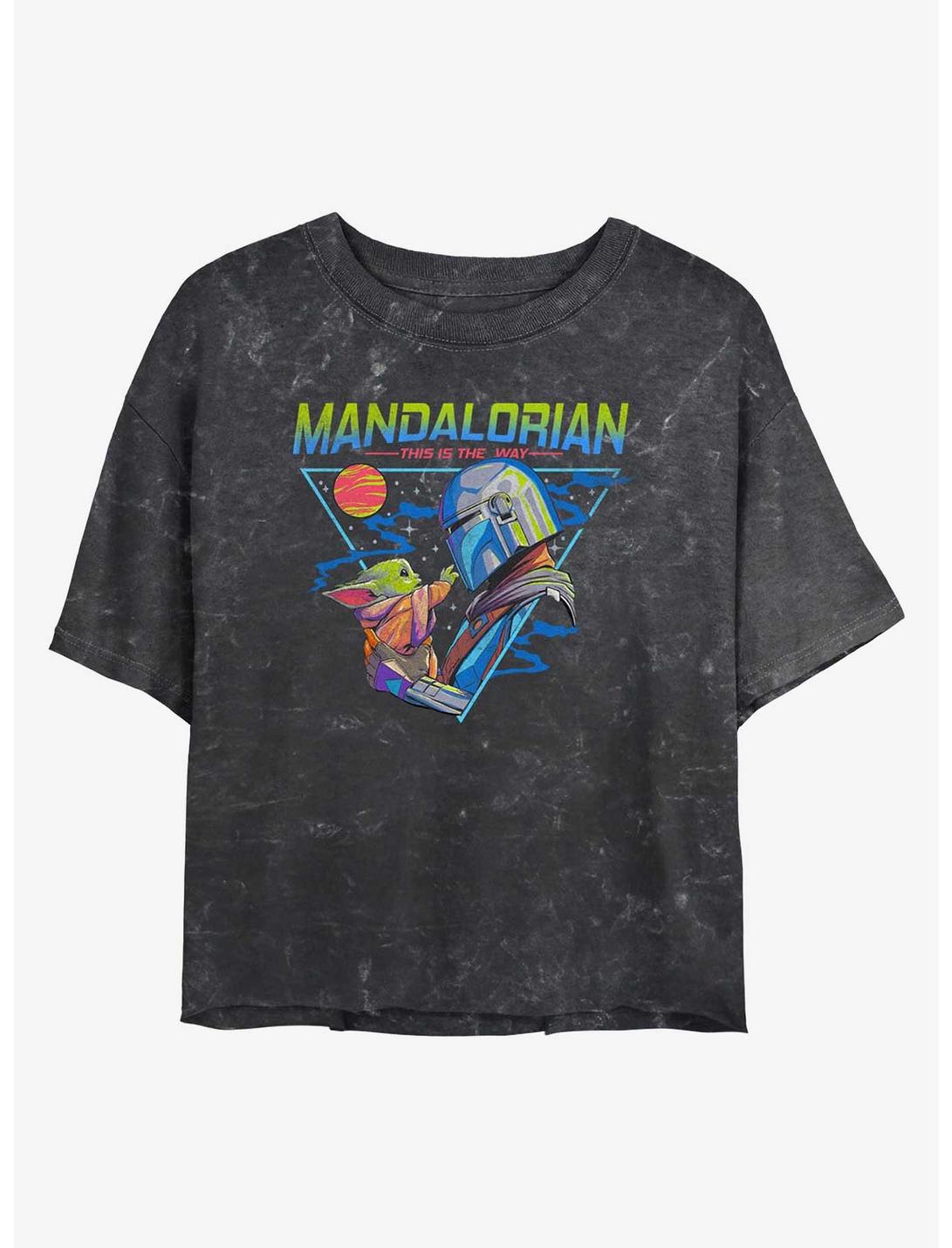 Star Wars The Mandalorian Grogu and Din Djarin Triangle Mineral Wash Girls Crop T-Shirt
