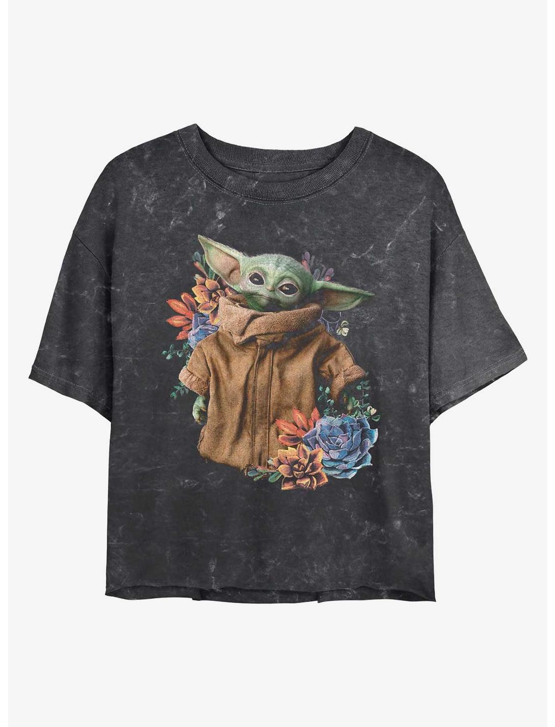 Star Wars The Mandalorian Grogu Flower Baby Mineral Wash Girls Crop T-Shirt
