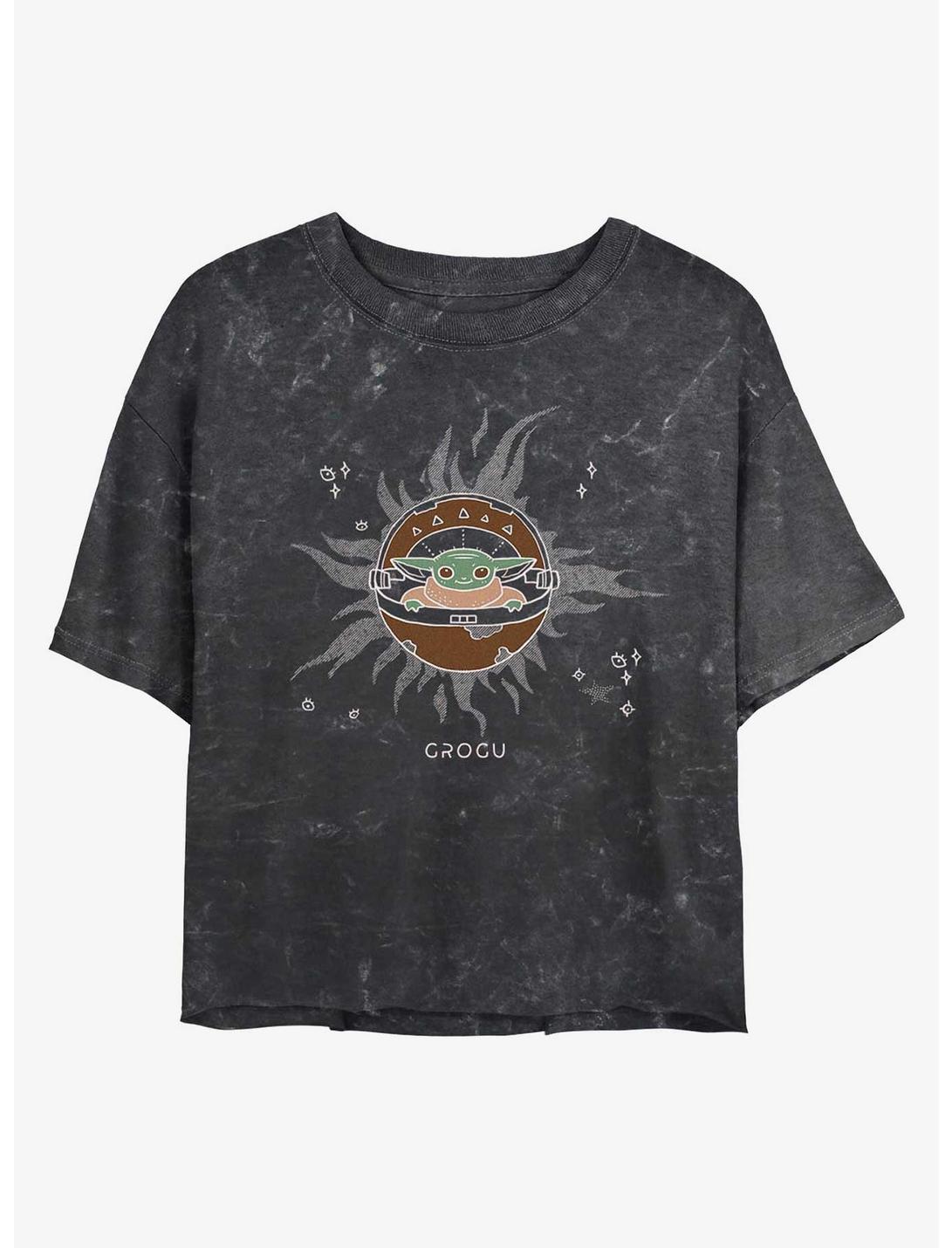 Star Wars The Mandalorian Baby Grogu Boho Mineral Wash Girls Crop T-Shirt