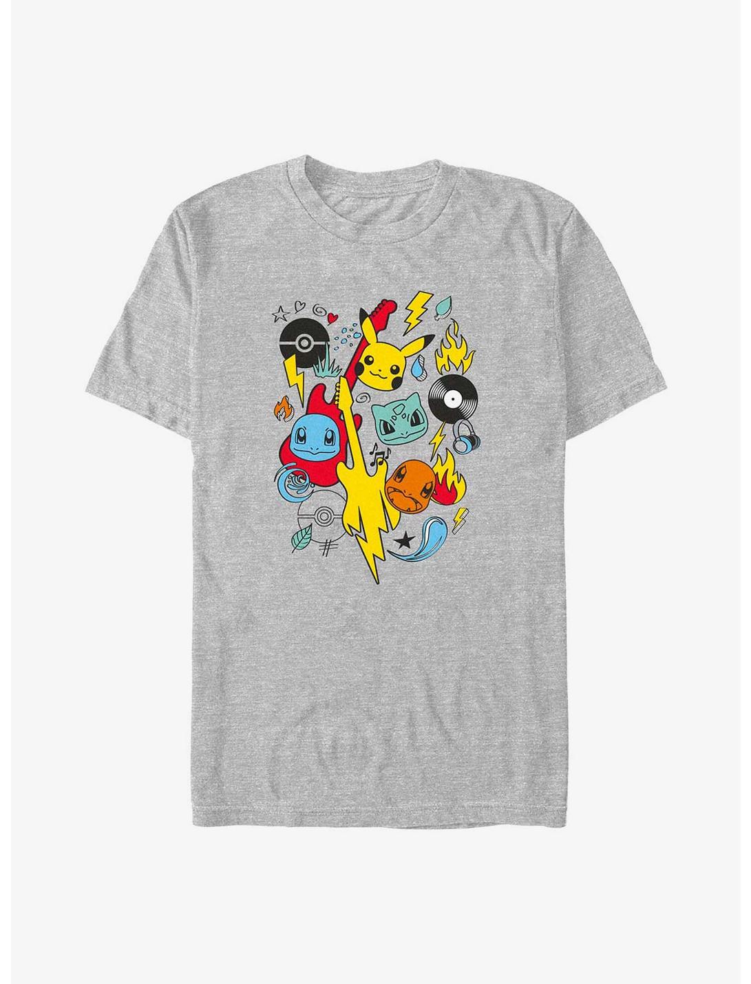 T-shirt grandes tailles motif griffonnage Pokémon Pikachu Carapuce Bulbizarre Salamèche