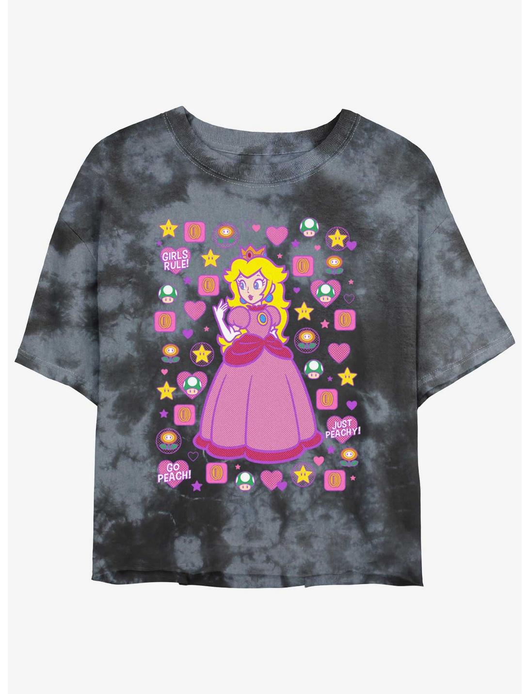 Mario Princess Peach Girls Tie-Dye Crop T-Shirt