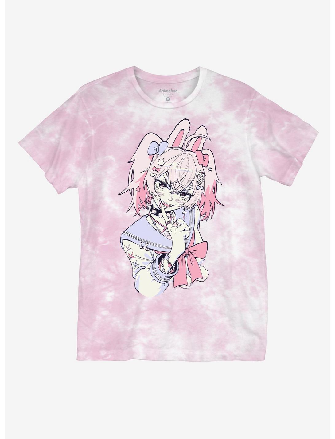 Pink Bunny Sailor Tie-Dye Boyfriend Fit Girls T-Shirt By Animebae