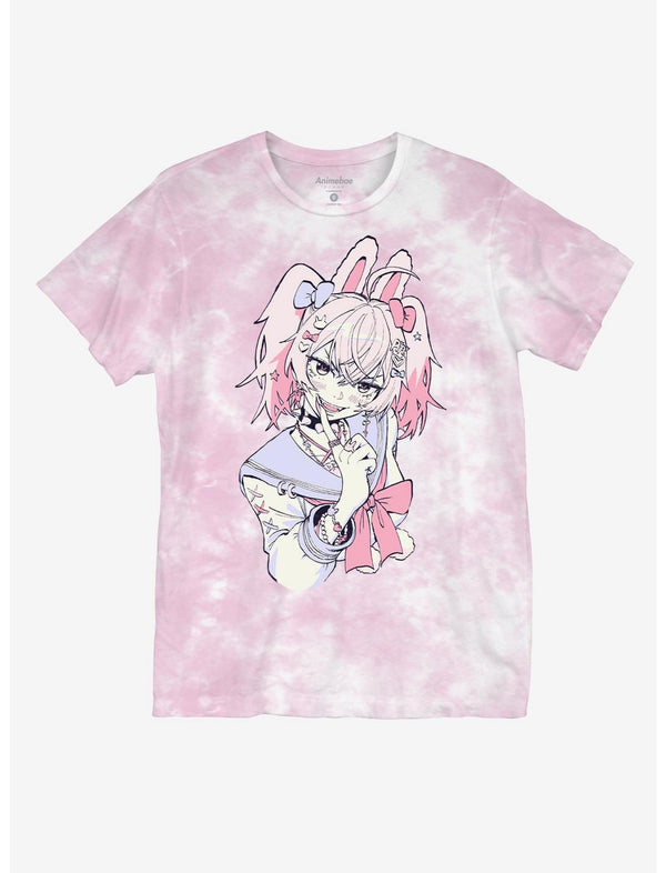 Pink Bunny Sailor Tie-Dye Boyfriend Fit Girls T-Shirt By Animebae