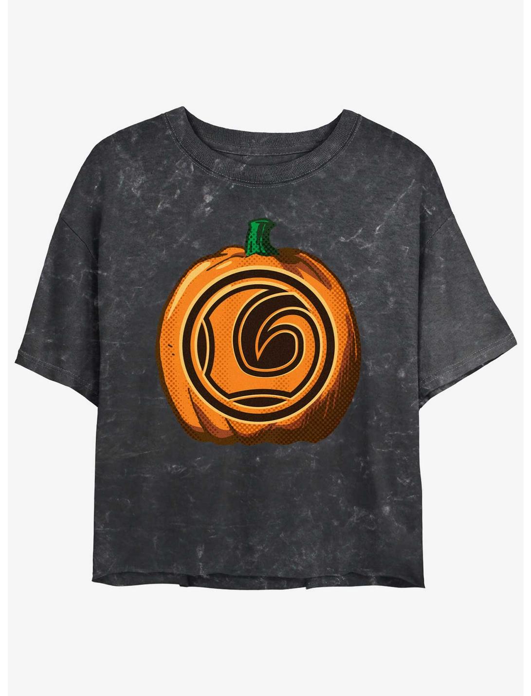 Marvel Loki Jack-O-Lantern Pumpkin Girls Mineral Wash Crop T-Shirt