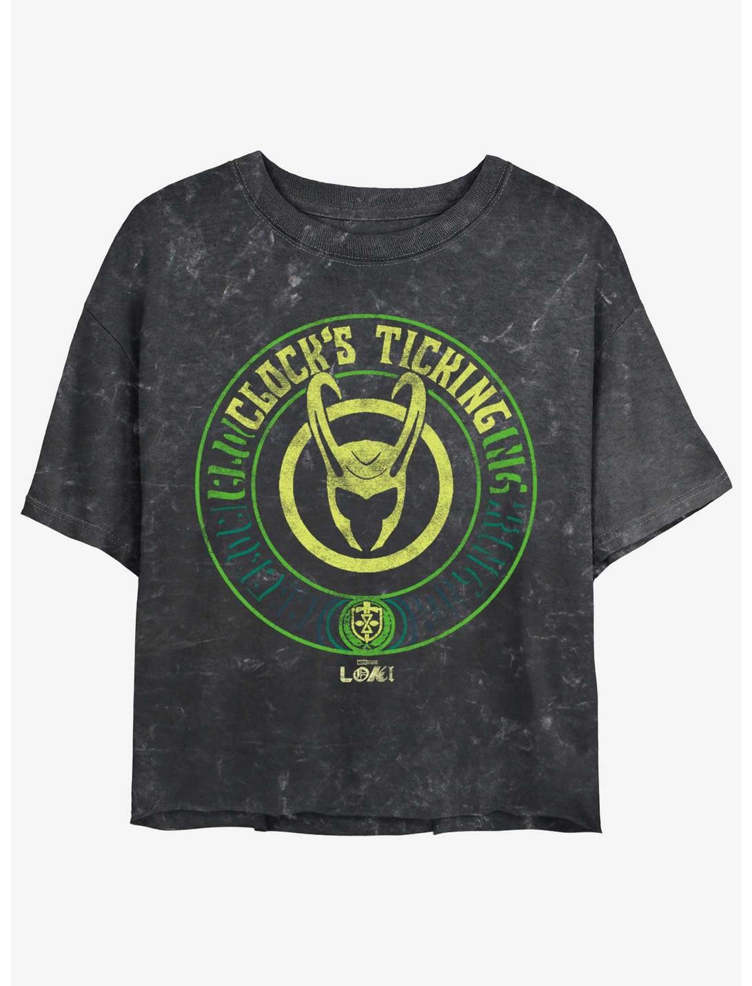 Marvel Loki Clock's Ticking Girls Mineral Wash Crop T-Shirt