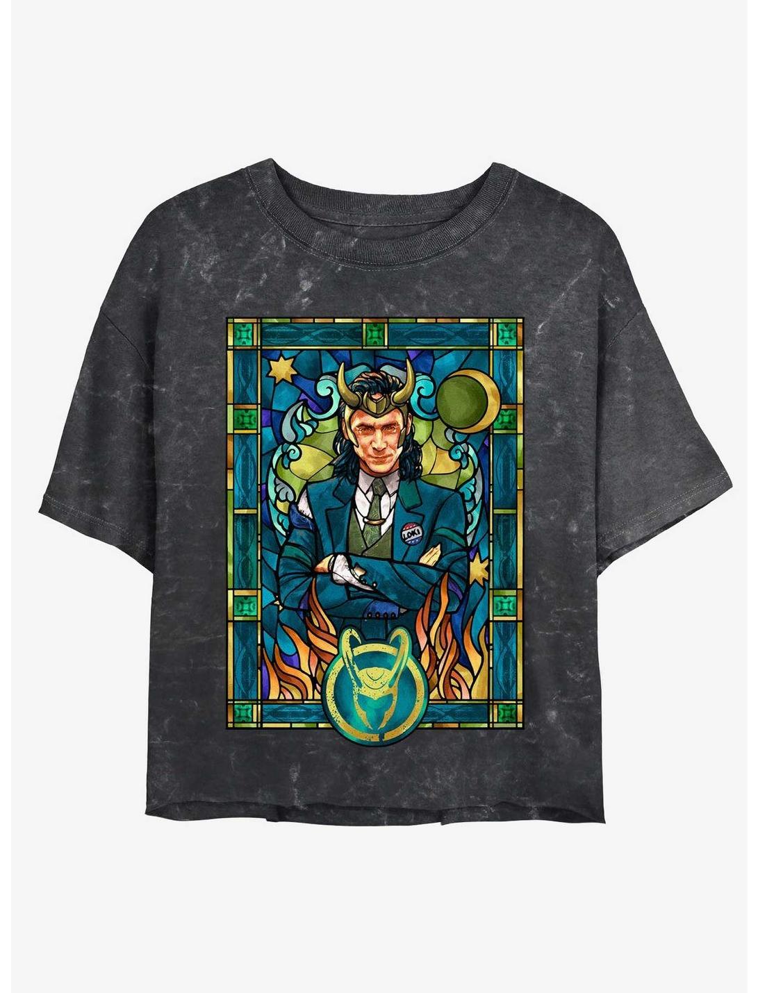 Marvel Loki President Loki Glass Portrait Girls Mineral Wash Crop T-Shirt
