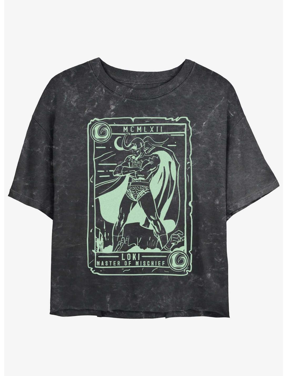 Marvel Loki Collector Card Girls Mineral Wash Crop T-Shirt