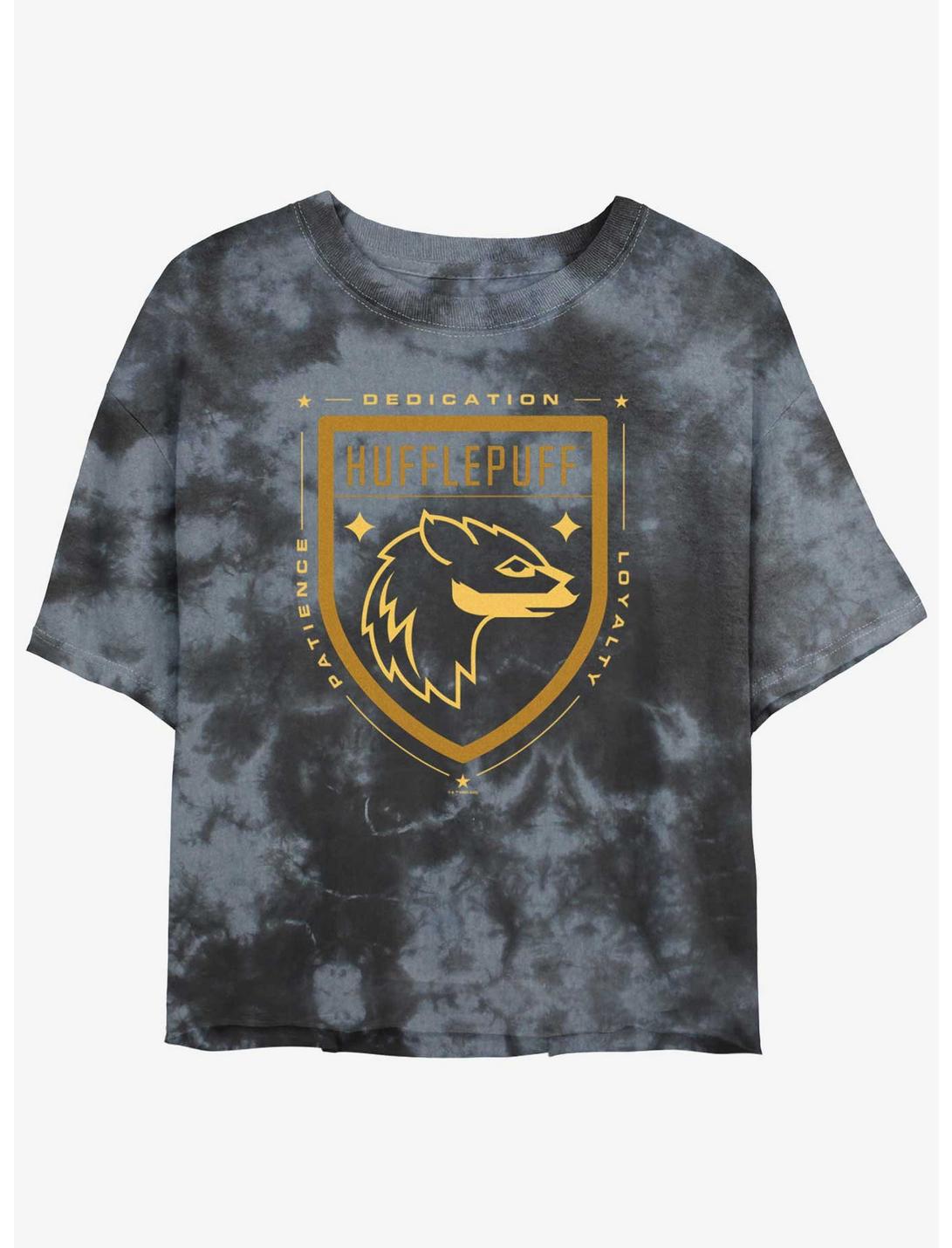 Harry Potter Hufflepuff House Crest Girls Tie-Dye Crop T-Shirt