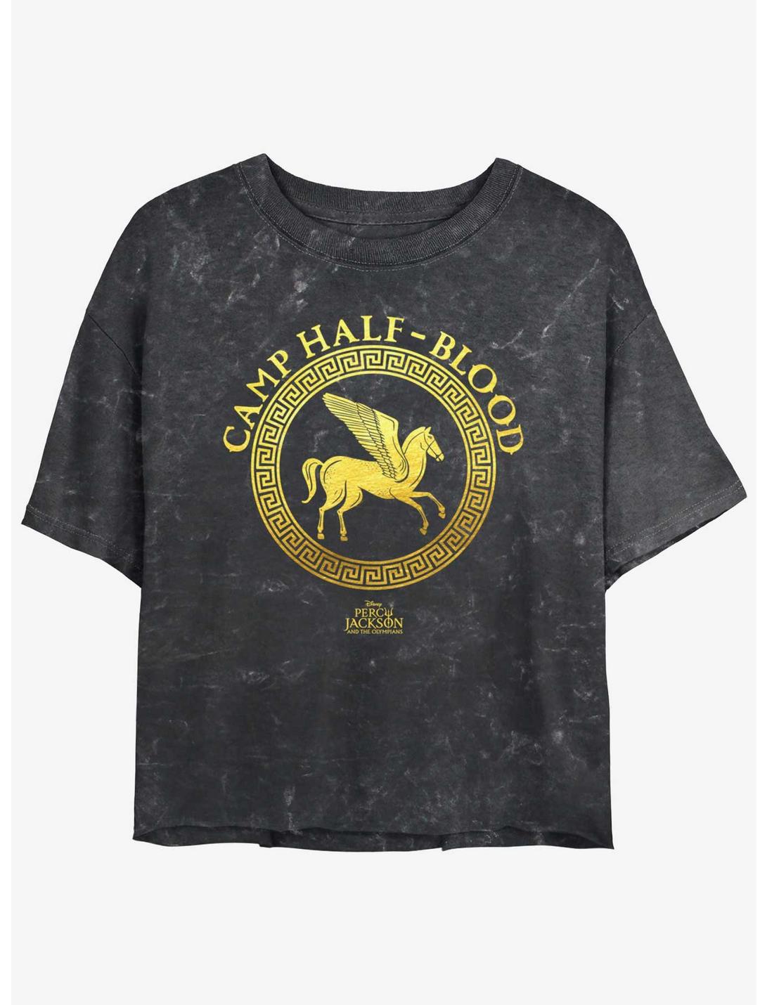 T-shirt court pour filles Disney Percy Jackson et les Olympiens, logo emblème Camp Half-Blood, délavage minéral