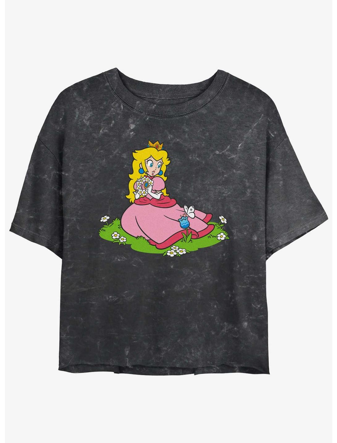 Nintendo Peach And A Butterfly Girls Mineral Wash Crop T-Shirt