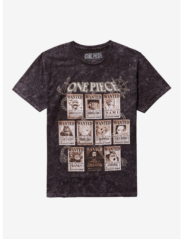 One Piece Wanted Posters Grid Dark Wash T-Shirt