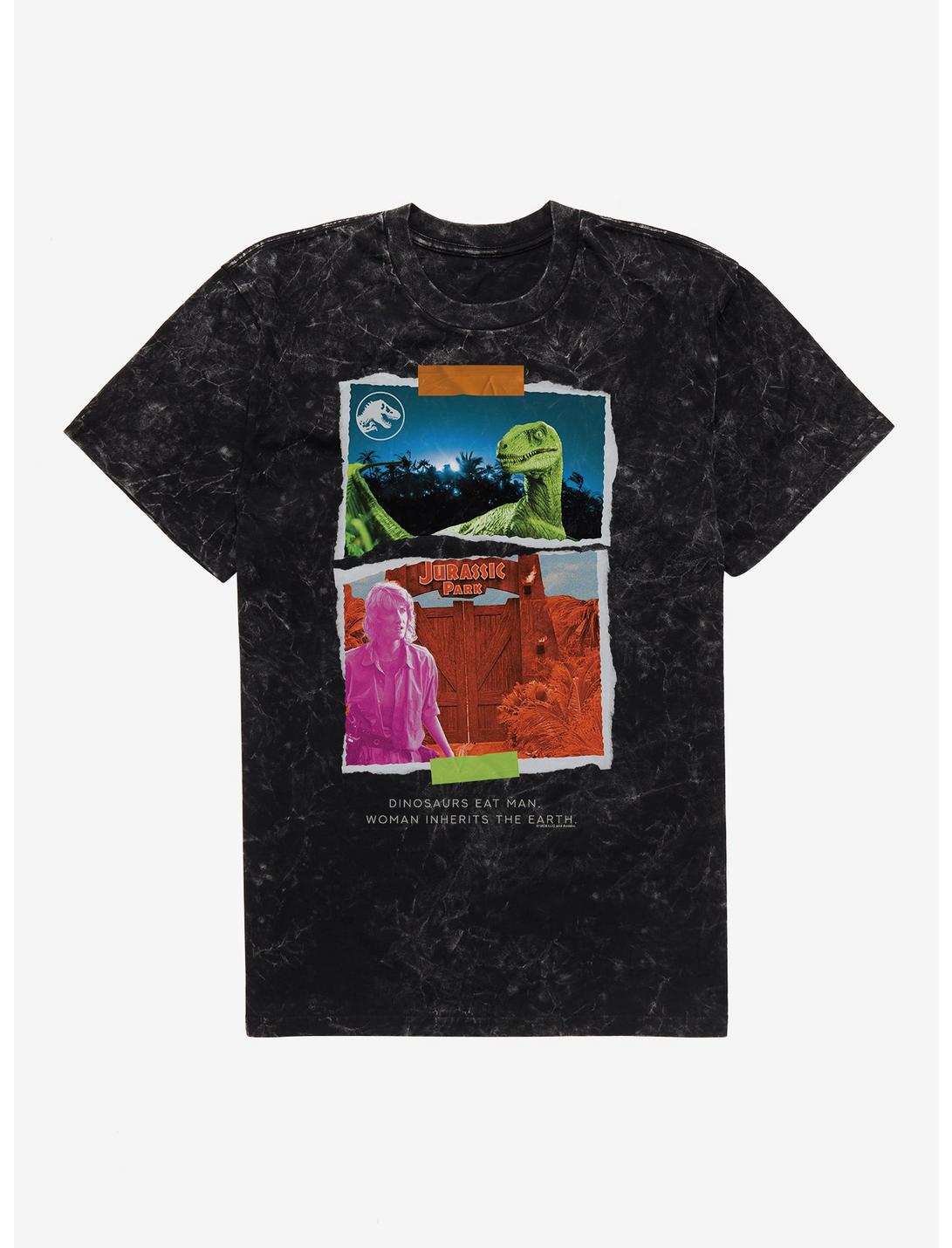 T-shirt délavé Jurassic Park Les dinosaures mangent l'homme, la femme hérite de la Terre