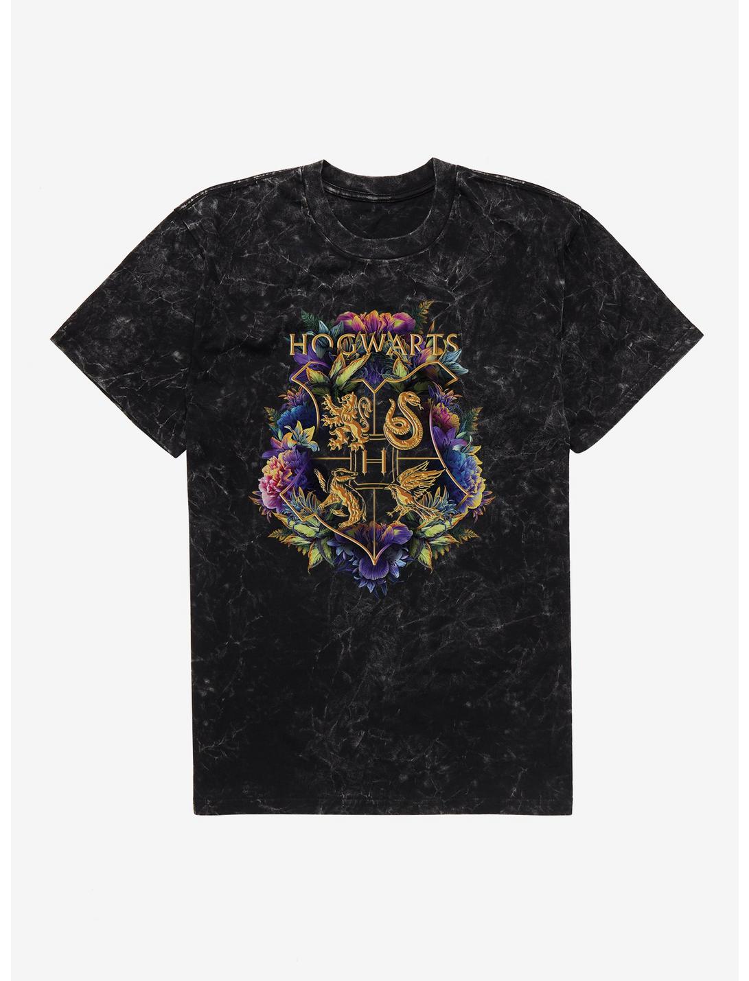 T-shirt délavé à motif blason floral Poudlard Harry Potter