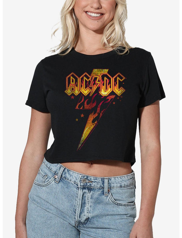 AC/DC Fire Bolt Girls Crop Top T-Shirt