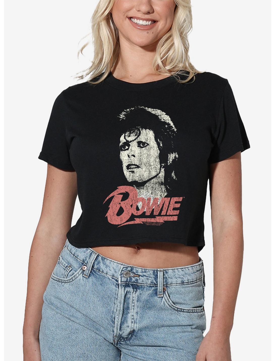 David Bowie Distressed Girls Crop Top T-Shirt