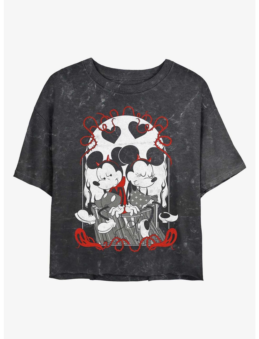 Disney Mickey Mouse & Minnie Mouse Goth Tarot Girls Mineral Wash Crop T-Shirt