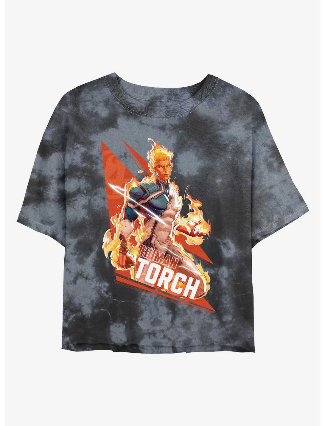 Marvel Rivals Human Torch Big Fire Tie-Dye Girls Crop T-Shirt