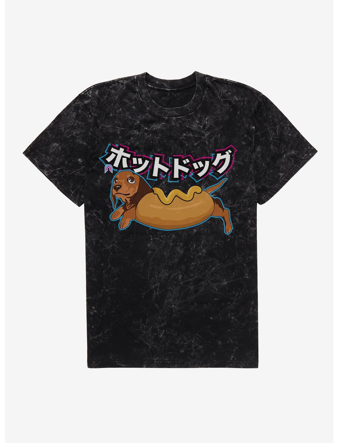 T-shirt délavé minéral Chien saucisse mignon Costume Hot-dog