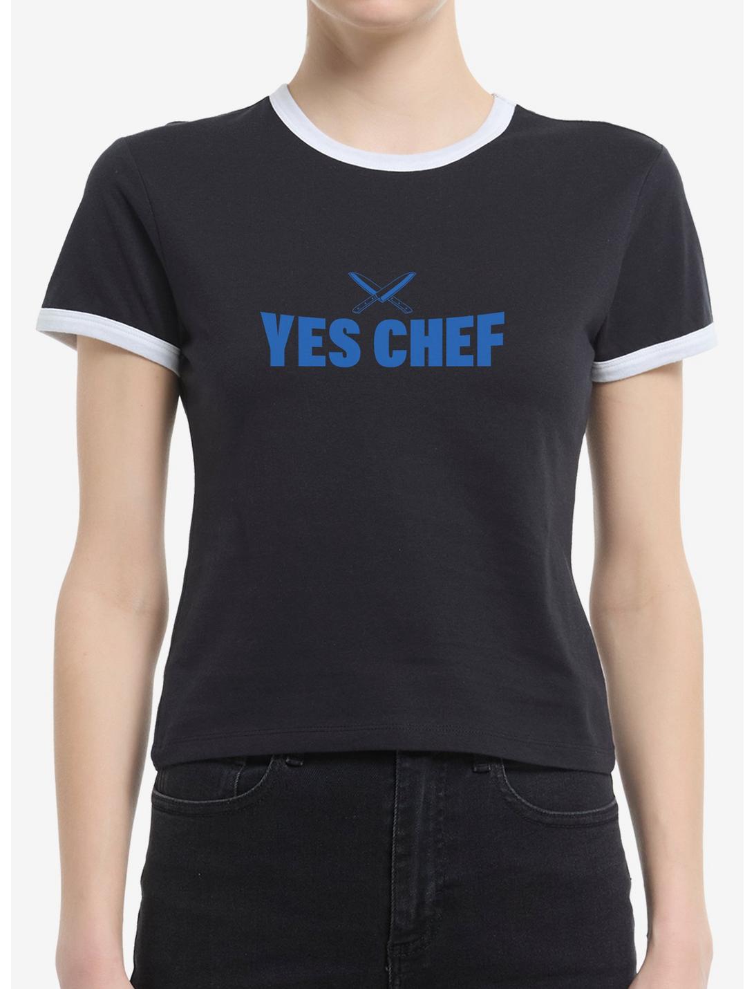 Yes Chef! Blue Text Girls Ringer Crop T-Shirt