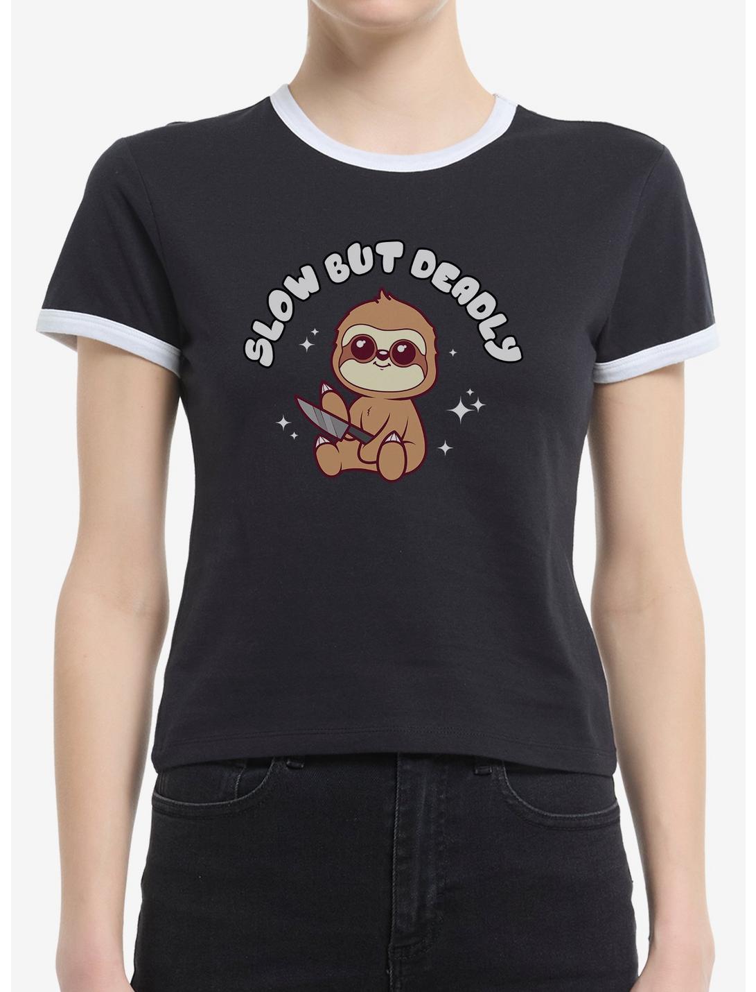 Sloth Slow But Deadly Girls Ringer Crop T-Shirt