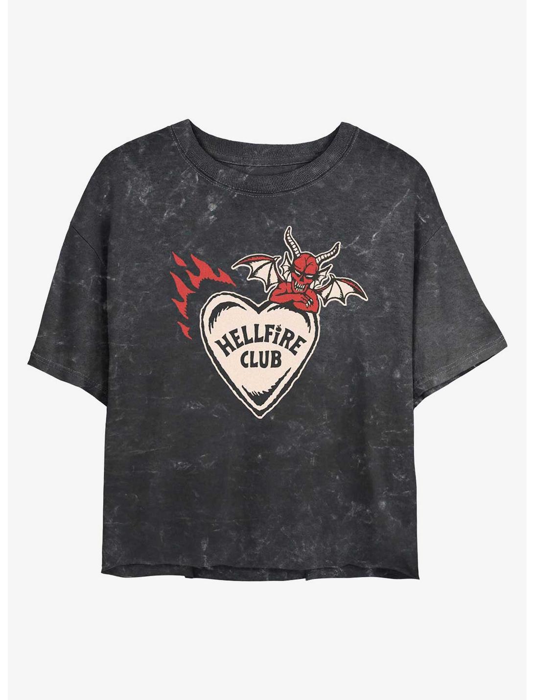 Stranger Things Hellfire Club Devil Heart Girls Mineral Wash Crop T-Shirt