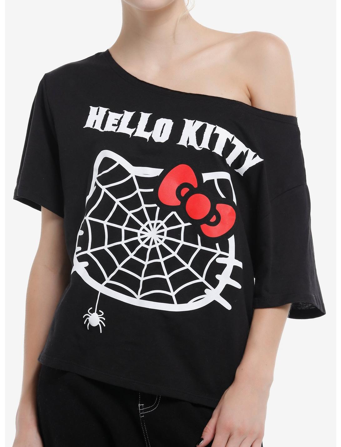 Hello Kitty Spiderweb Girls Off-Shoulder T-Shirt