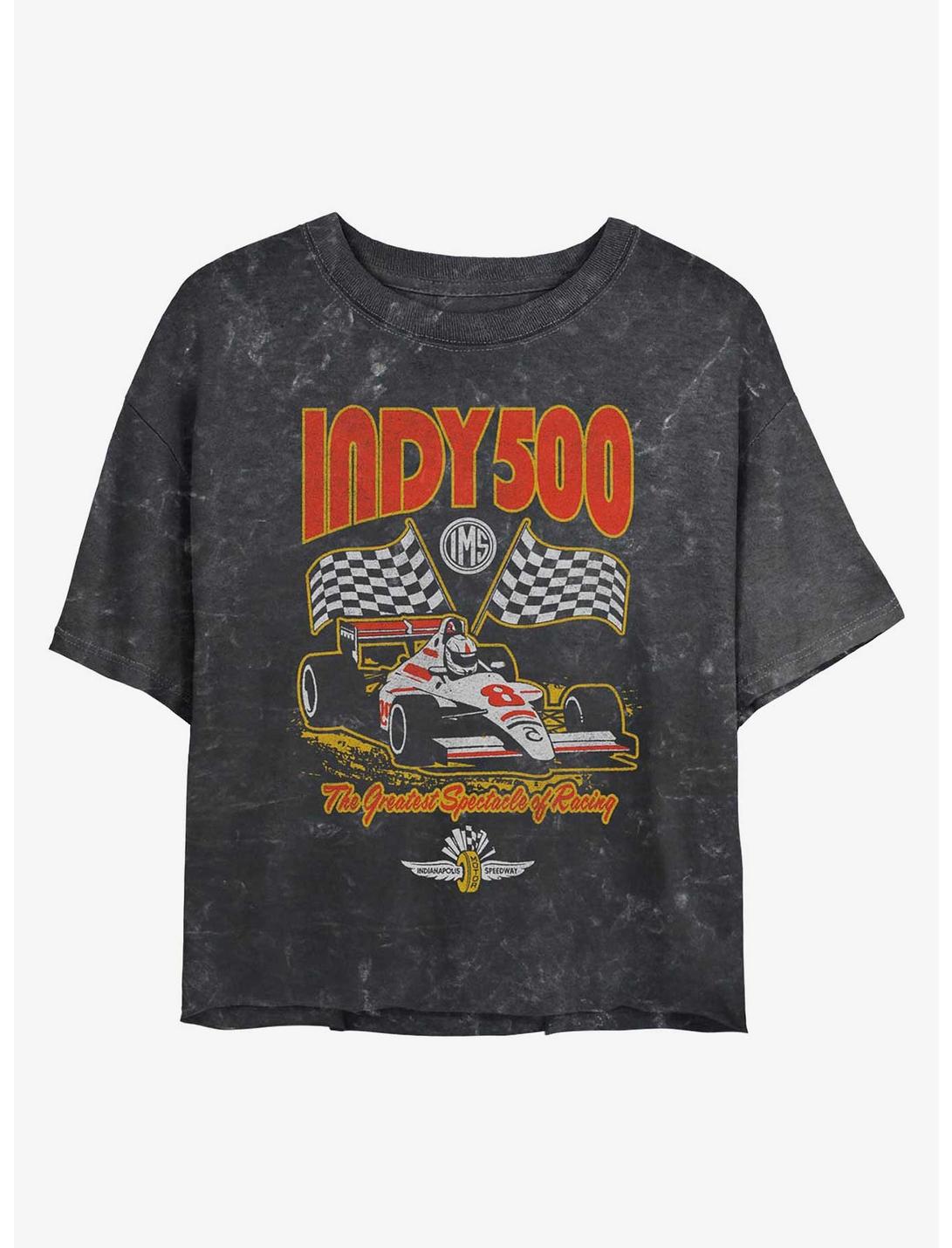 Indianapolis 500 Checkered Flags Racing Girls Mineral Wash Crop T-Shirt