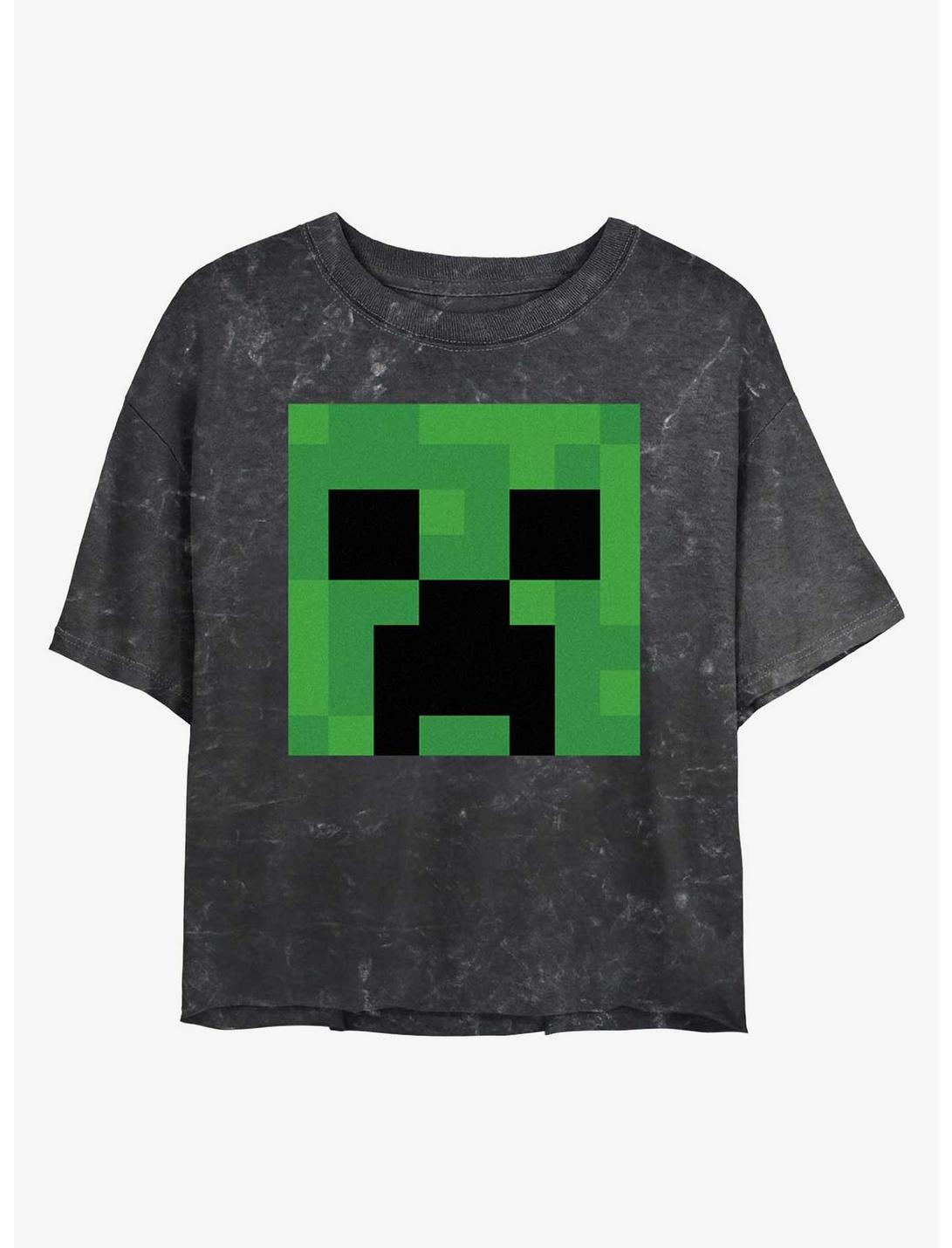 Minecraft Creeper Big Face Girls Mineral Wash Crop T-Shirt
