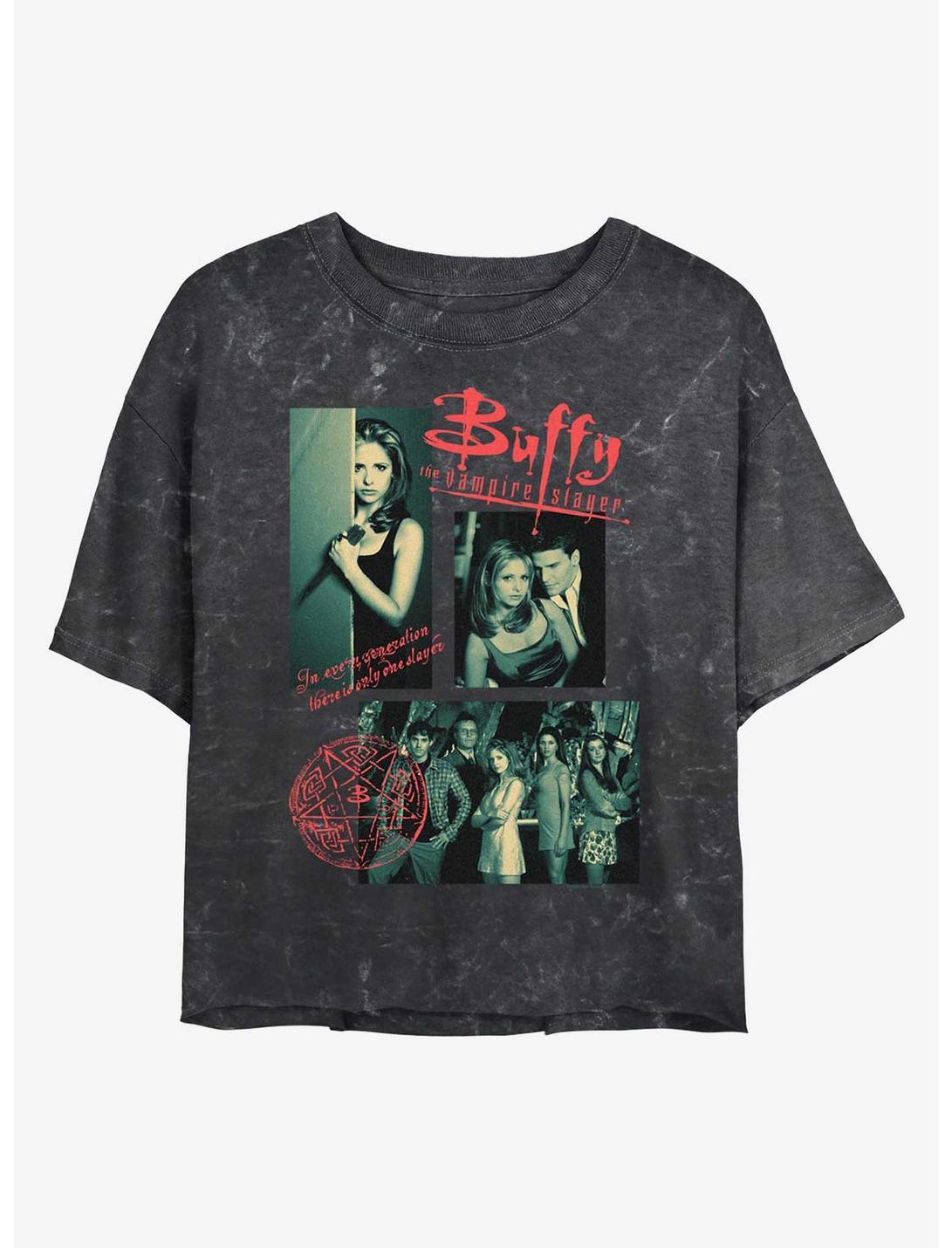 Buffy The Vampire Slayer Multi Image Girls Mineral Wash Crop T-Shirt