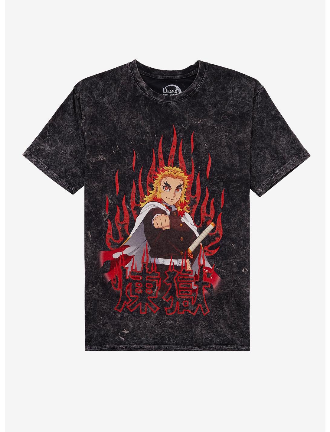 T-shirt Kimetsu No Yaiba Rengoku Flame délavé foncé