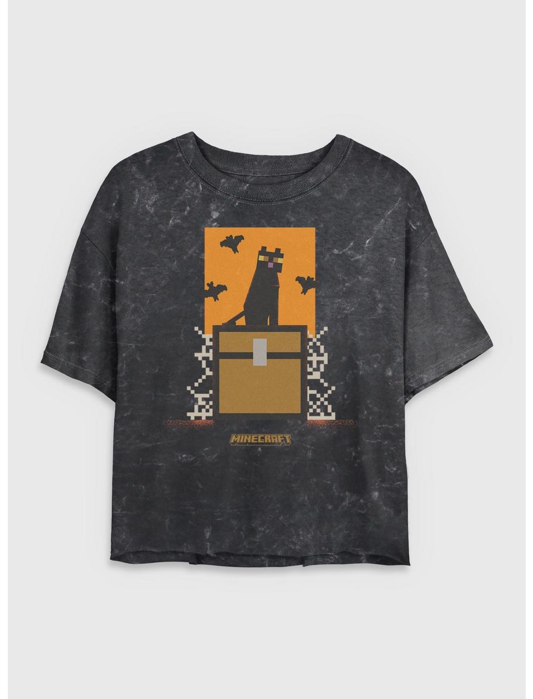 Minecraft Cat And Bats Girls Mineral Wash Crop T-Shirt