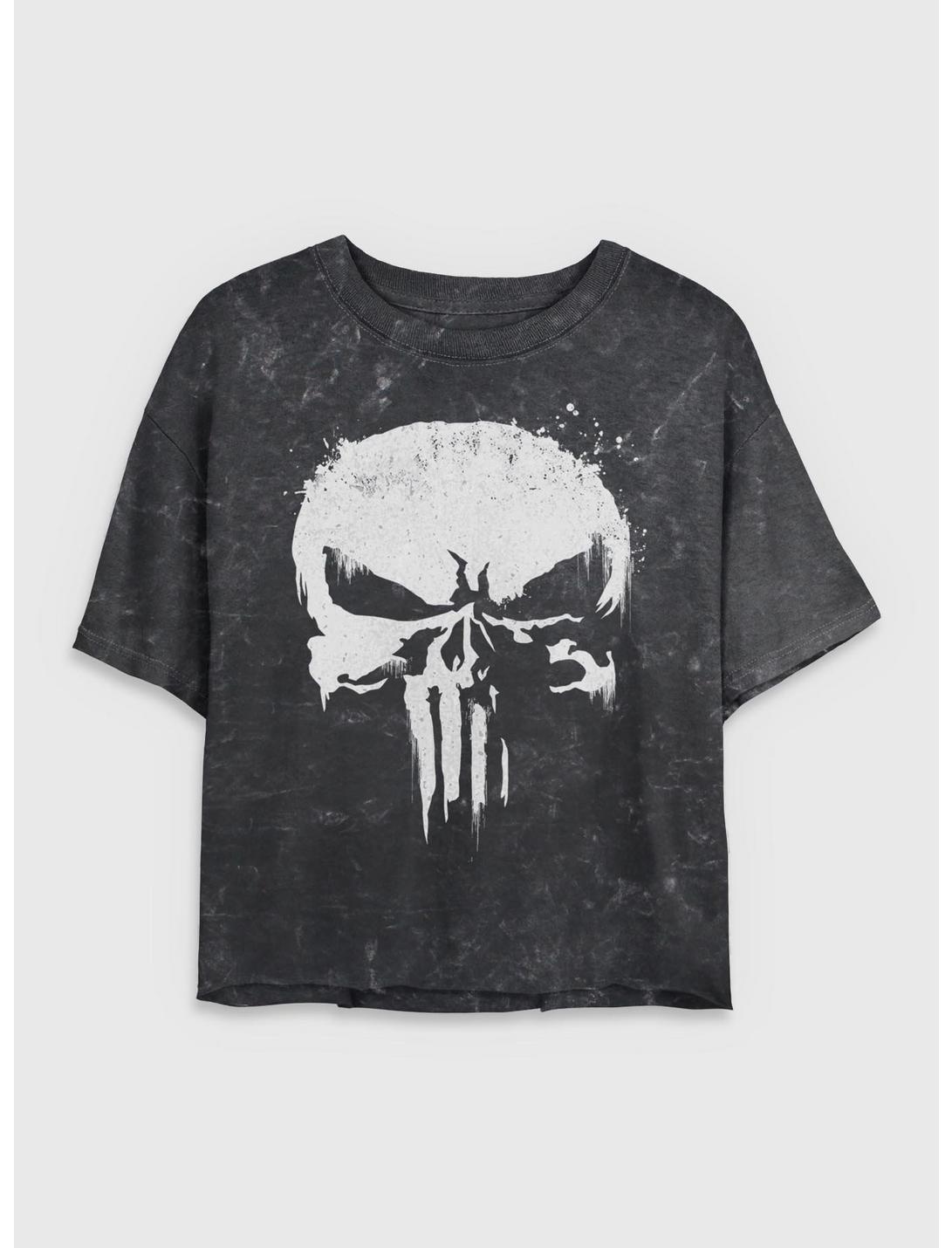 Marvel Punisher Skull Whiteout Girls Mineral Wash Crop T-Shirt