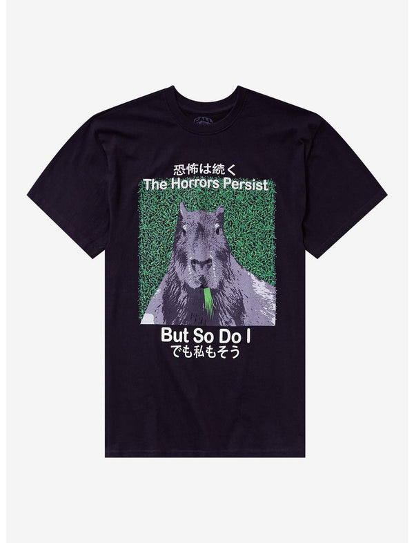 Capybara Horrors Persist Kanji Puff Print T-Shirt By Call Your Mother